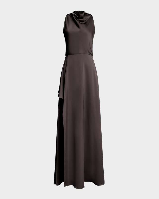 Amara Draped Cowl-Neck Satin Gown